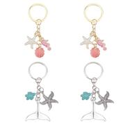 SUPERFINDINGS 4Pcs 2 Style Seashell Starfish keychain Ocean Keychains Alloy Sea Shell Starfish Keyring Beach for Purse Bag Key Holder Beach Theme Gift