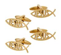 SUPERFINDINGS 4Pcs 304 Stainless Steel Cufflinks Backs Golden fish Cufflink Cartoon Fish Cufflinks Black Initial Christian Jewelry for Coat Shirt Suit Gift Husband