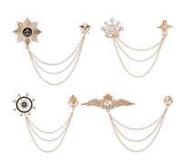 SUPERFINDINGS 4Pcs 4 Styles Men's Elegant Brooch Alloy Hanging Chain Brooch Suit Pin Lapel Pins Suit Shirt Pin Accessories for Holiday Dancing Party Ceremony