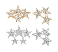 SUPERFINDINGS 4Pcs 4Styles Crystal Star Pin Alloy Star Lapel Badge Pin Platinum Lapel Brooch Pentagram Star Badge Rose Gold Rhinestone Brooch Metal Brooch Pins For Woman Wedding Gift