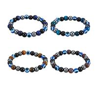 SUPERFINDINGS 4pcs Blue, Black Tiger Eye Evil Eye Bracelet Set, Round Beaded Stretch Bracelets for Women
