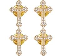SUPERFINDINGS 4Pcs Cross Pin Rhinestones Lapel Pin Sparkling Brooch Pins Gold Alloy Cross Brooches Metal Badge for Funeral Church Pray Public Event Backpack Clothes