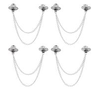 SUPERFINDINGS 4PCS Long Chain Brooch Silver Bee Brooch Pins Alloy Rhinestone Honey Bee Hanging Chain Pin Cute Elegant Insect Lapel Pin Tassel Badge Suit Collar Brooches