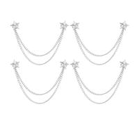 SUPERFINDINGS 4Pcs Long Chain Brooch Silver Star Tassel Lapel Pins Men's Double Star Chain Alloy Suit Pins Collar Pin Tassel Suit Collar Brooch for Men Women Suits Gifts