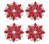 SUPERFINDINGS 4Pcs Rhinestone Flower Applique Red Floral Beaded Patches Crystal Rhinstone Applique Wedding Bridal Belt Appliques for Bridal Dress Belt