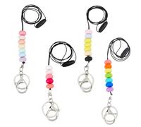 SUPERFINDINGS 4Pcs Silicone Bead Teacher Lanyard Retractable Lanyards for Id Badges Keys Cute Boho Breakaway Keychain Lanyards Fashion Wood Beaded Lanyard for Women Nurse Employees Students