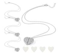 SUPERFINDINGS 4Pcs Silver Locket Pendant Necklace Heart Locket Necklace Sublimation Blank Necklace Alloy Memorial Charms with Chains Love Blank Bezel Trays Pictures Holder Necklace Souvenir Gifts
