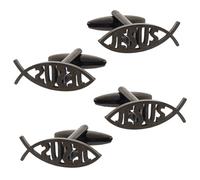 SUPERFINDINGS 4Pcs Stainless Steel Hollow Fish Jesus Cufflinks Unisex Man Cufflinks Cartoon Fish Cufflink Black Fish Christian Jesus Cufflink Set for Coat Shirt Suit Gift Women And Men