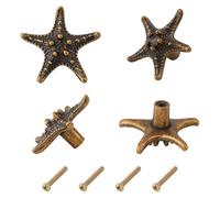 SUPERFINDINGS 4Pcs Starfish Knobs Decorative Cabinet Pull Handles Starfish Zinc Alloy Drawer Knobs Antique Bronze Single Hole Pulls with Screws for Dresser Cupboard Wardrobe Cabinet