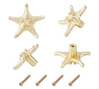 SUPERFINDINGS 4Pcs Starfish Knobs Decorative Cabinet Pull Handles Starfish Zinc Alloy Drawer Knobs Golden Single Hole Pulls with Screws for Dresser Cupboard Wardrobe Cabinet