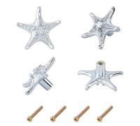 SUPERFINDINGS 4Pcs Starfish Knobs Decorative Cabinet Pull Handles Starfish Zinc Alloy Drawer Knobs Platinum Single Hole Pulls with Screws for Dresser Cupboard Wardrobe Cabinet