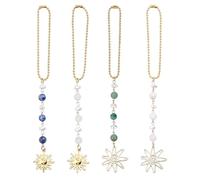 SUPERFINDINGS 4Pcs Sun Hanging Car Charm Boho Dangling Car Decor Good Lucky Days Charms Alloy Gold Decor with Sun Charm Natural Stone Beads for Rear View Mirror