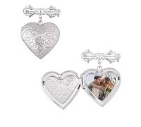 SUPERFINDINGS 4Pcs Wedding Bouquet Photo Charm Silver Heart Photo Charm 304 Stainless Steel Bouquet Photo Locket Charms Bow Tie Wedding Memorial Brooches Pins DIY Pin Brooch