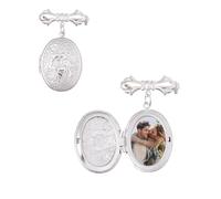 SUPERFINDINGS 4Pcs Wedding Bouquet Photo Charm Silver Oval Photo Charm 304 Stainless Steel Bouquet Photo Locket Charms Bow Tie Wedding Memorial Brooches Pins for Bridal DIY