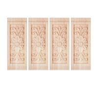SUPERFINDINGS 4Pcs Wood Onlays Appliques Rectangle Carved Applique Frame Onlay 16x6cm Long Flower Unpainted Furniture Decoration for Furniture Cabinet Closet Cabinet