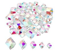SUPERFINDINGS 5 Size 78pcs Sew on Crystal AB Rhinestones Irregular Rhombus Sewing Stone Gems 2 Hole Clear Flatback Colorful Rhinestone for DIY Crafts Shoes Costume Earring Hole: 1.2-0.9mm