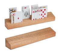 SUPERFINDINGS 5-Slots Beechwood Card Playing Holder Tray Greeting Card Organizer Holders Card Game Groove Display Rack for Cards Game Seniors for Bridge Canasta Strategy, 5.6x35x5cm