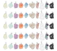 SUPERFINDINGS 50Pcs 10 Colors Natural Crystal Stone Pendant 4cm/1.6" Chakra Crystal Stone Charm Silver Plated Wire Wrapped Quartz Gemstone Charms Irregular Gemstone Charm for DIY Jewelry Making Crafts