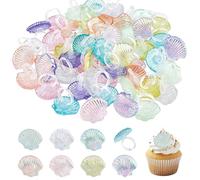 SUPERFINDINGS 56Pcs Resin Seashell Cupcake Ring Topper 1.4cm/0.55inch Seashell Cake Topper Rings Under The Sea Cake Decorations for Anniversary Cake Toppers Beach Party Sea Party Supplies