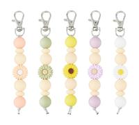 SUPERFINDINGS 5Colors Silicone Beaded Keychains Flower Keychain Beads Key Chain Daisy Pendant Decorations With Lobster Claw Clasps Cute Beaded Key Ring for Purse Car Keys Bags