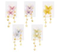 SUPERFINDINGS 5Pairs Butterfly Hair Tassel Clips 3D Butterfly Hair Pins Fabric HairPins with Small Tassel Side Clips for Women Birthday Party Wedding