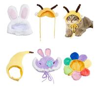 SUPERFINDINGS 5Pcs 5 Styles Cat Hats Cat Costume Kitty Headwear Cute Pet Hats Rabbit Banana Sunflower Rabbit Bees Shape Pet Headwear Polyester Pet Costume Accessory for Party Birthday
