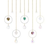 SUPERFINDINGS 5Pcs Crystal Heart Sun Catcher 13.59in/34.5cm Rear View Mirror Car Charm Suncatcher Pendant Hangings Ornaments Crystals Stones Ornament Cars Decor for Home Window Garden Car Decoration