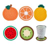 SUPERFINDINGS 5Pcs Cute Fruit Coaster Polyester Crochet Cup Mats Handmade Drink Coasters Set Funny Coffee Table Decor and Housewarming Gift for Home or Office Tabletop Protection