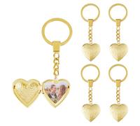 SUPERFINDINGS 5Pcs Heart Locket Pendant Keychain Vintage Carved Flower Pattern Heart Key Rings Golden Brass Photo Locket Keychain for Women Key Valentines Jewelry Gift