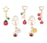 SUPERFINDINGS 5Pcs Ladybug Keychains Cute Ladybug Keyrings Alloy Enamel Ladybugs Charm with Gold Key Ring Insects with Flower and Leaf Key Chain Decorative Bag Charms for Car Keys Purse Backpack