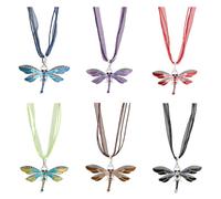 SUPERFINDINGS 6 Colors Dragonfly Necklaces Colorful Multilayer Organza Cord Necklace Long Bohemian Enamel Necklace 45.5CM Rhinestone Inlaid Pendant Necklace Vintage Gifts for Women