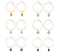 SUPERFINDINGS 6 Pairs Big Hoop Dangle Earrings with Removable Charm Gold Circle Drop Earrings Hoop Charm Earrings Gemstone Charm Circle Earrings Jewelry for Women