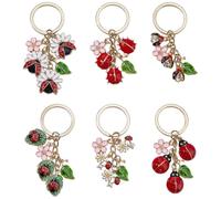 SUPERFINDINGS 6 Styles Ladybug Keychains Cute Ladybug Keyrings Alloy Enamel Ladybugs Charm with Flower and Leaf Keychains Insects Key Chain Decoration Decorative Bag Charms for Car Keys Purse Backpack