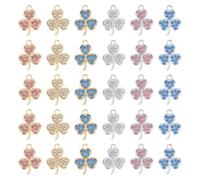 SUPERFINDINGS 60Pcs 6 Colors Three Clover Leaf Charm Alloy Rhinestone Pendants Lucky Clover Charms St. Patrick's Day Shamrock Charm Colorful Plant Charms for DIY Bracelet Earrings Jewelry Making