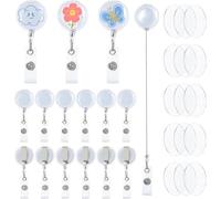 SUPERFINDINGS 60Pcs DIY Badge Reel Clear Plastic Retractable Badge Clip Reel Bulk with 40mm Acrylic Insert 26.3 Inch/6.68m Long Cord ID Card Holder with Swivel Alligator Clip for Nurse Office Workers