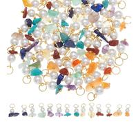 SUPERFINDINGS 63Pcs 7Styles Natural Chakra Stone Charms Gemstone Chip Charm Jasper Pendants for Bracelets Jewelry Making with 304 Stainless Steel Jump Rings, Hole: 5mm