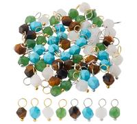 SUPERFINDINGS 64Pcs 4 Colors Faceted Natural Stone Pendants Quartz Gemstone Round Stone Charms Pendants Faceted Square Gemstone Pendant Faceted Agate Quartz Pendants Charms for DIY Jewelry Making