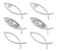SUPERFINDINGS 6Pcs 3Styles Plastic Christian Fish Sticker Waterproof Jesus Fish Decal Sticker 3D Car Decal Emblem Stickers Silver Auto Emblem for Laptops Vehicle Decoration, 14x4.6x0.6cm