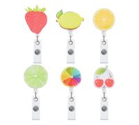 SUPERFINDINGS 6pcs 6 Styles Cute Fruit Reel Holder Acrylic Retractable Reel Badge Nurse Badge Holder with Clip Fruit Theme ID Card Holders Retractable Clip for Teachers Nurse Doctor Office Workers