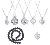 SUPERFINDINGS 6PCS 6 Styles Essential Oil Necklaces Essential Oils Diffuser Locket Pendant with 38PCS Lava Rock 23.6"/60cm Aromatherapy Necklaces Diffuser Locket Necklace Jewelry Gift for Women Men