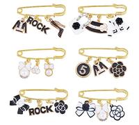 SUPERFINDINGS 6Pcs 6 Styles Fashion Brooches Pin Sets Alloy Enamel Lapel Pins Vintage Sweater Shawl Clip Black White Pearl Brooches Rhinestone Brooches Pins for Women Wedding Bouquet Banquet Jewelry