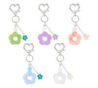 SUPERFINDINGS 6pcs 6Color Flower Keychain, Heart Keyring, Sweet Backpack Charms, Perfume Keychain, Earphone Case Decoration with Heart Zinc Alloy Lobster Claw Clasps