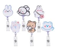 SUPERFINDINGS 6Pcs Acrylic Badge Reel Funny Bear Rabbit Retractable Nurse Badge Reel with Clip 6 Styles Cute Work Badges Holder for Nurse Work Teacher RN Student Cop Office Staff