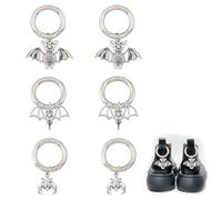 SUPERFINDINGS 6Pcs Alloy Bat Shoe Charms with Spring Gate Rings Tibetan Bats Pendants Antique Silver Shoe Hanging Decoration Charms for Shoes Bags Ring 55mm