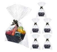 SUPERFINDINGS 6Pcs Black Cardboard Basket Gift Baskets Empty Kit with Plastic Bags and Bowknot Kraft Paper Gift Storage Boxes Sturdy Diy Bulk Gifts Baskets for Easter Christmas Birthday Wedding