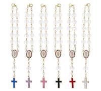 SUPERFINDINGS 6Pcs Cross Rosary for Car Mirror Hanging Rear View Mirror Car Charm Ornament Alloy Enamel Cross Glass Beaded Charms Sun Catcher Ornament Accessories for Women Men