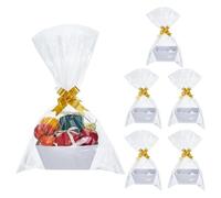 SUPERFINDINGS 6Pcs Gift Basket Hamper Kit White Cardboard Basket Gift Baskets Empty Kit with Plastic Bags and Bowknot Kraft Paper Gift Storage Boxes Sturdy DIY for Easter Christmas Birthday Wedding