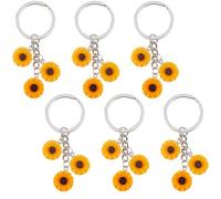 SUPERFINDINGS 6Pcs Sunflower Keychain Flowers Key Ring Floral Charm Keyring Alloy Resin Pendant Bag Decorations Car Key Charms Key Ring for keychain Bags Purse