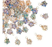 SUPERFINDINGS 70Pcs 7 Colors Glass Star Charms Gold Wire Wrapped Star Pendants AB Color Electroplate Glass Charms Mixed Color Crystal Dangle Charm for Earring Bracelet Necklace Jewellery Making