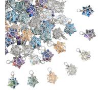 SUPERFINDINGS 70Pcs 7 Colors Glass Star Charms Silver Wire Wrapped Star Pendants AB Color Electroplate Glass Charms Mixed Color Crystal Dangle Charm for Earring Bracelet Necklace Jewellery Making
